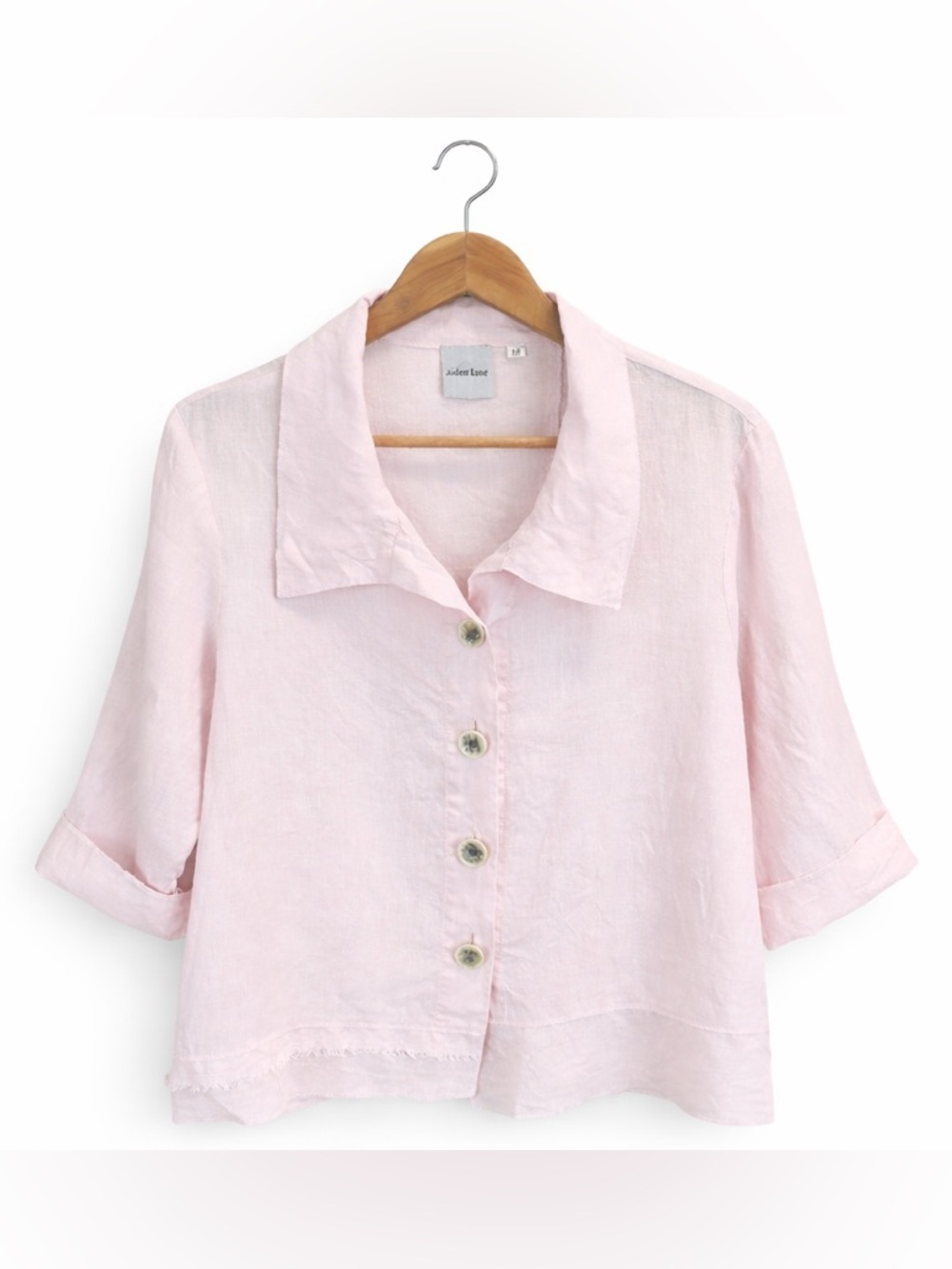 Aidan Lane Womens 100% Linen Asymmectrical Top Medium Pink Lagenlook Artsy Boho